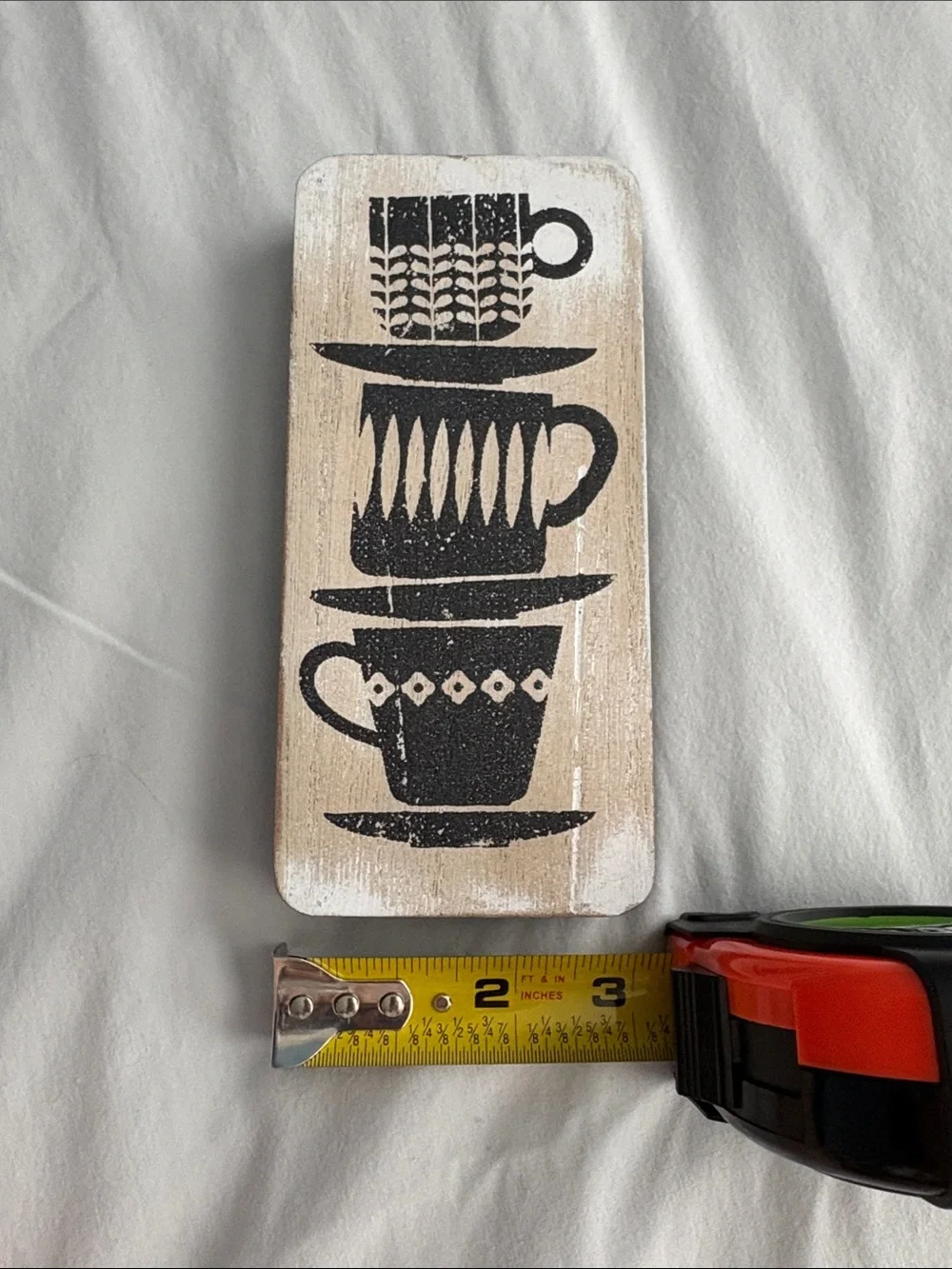 Rustic Stacked Teacups Wall Plaque - Black with White Background